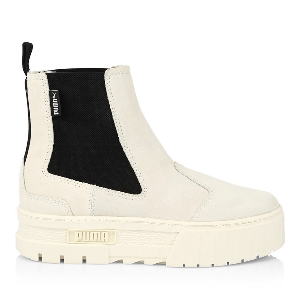 Puma Mayze Chelsea WMNS Suede White Cream Marshmallow Black Boots -worn once
